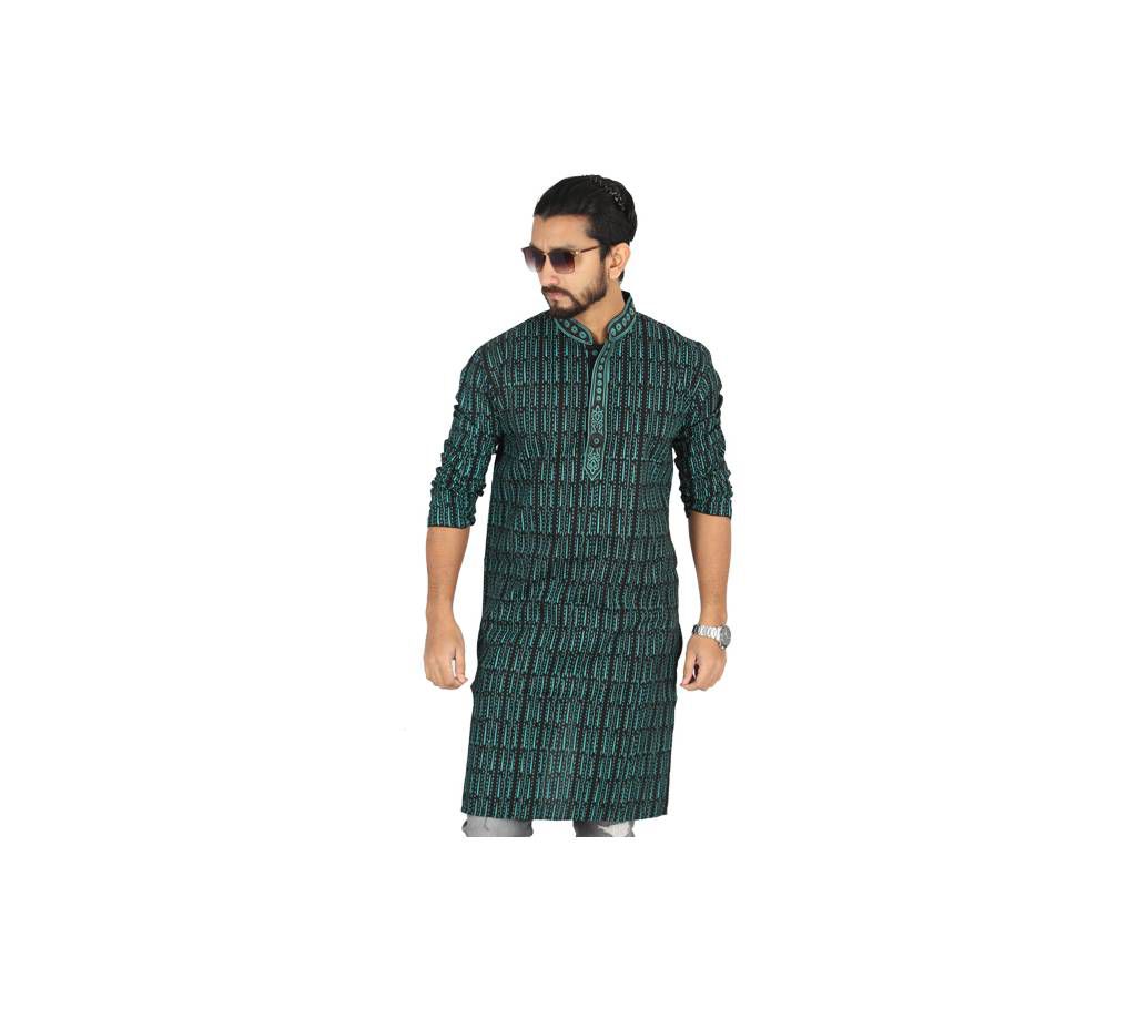 Green Printed Printed Cotton Panjabi For Men
