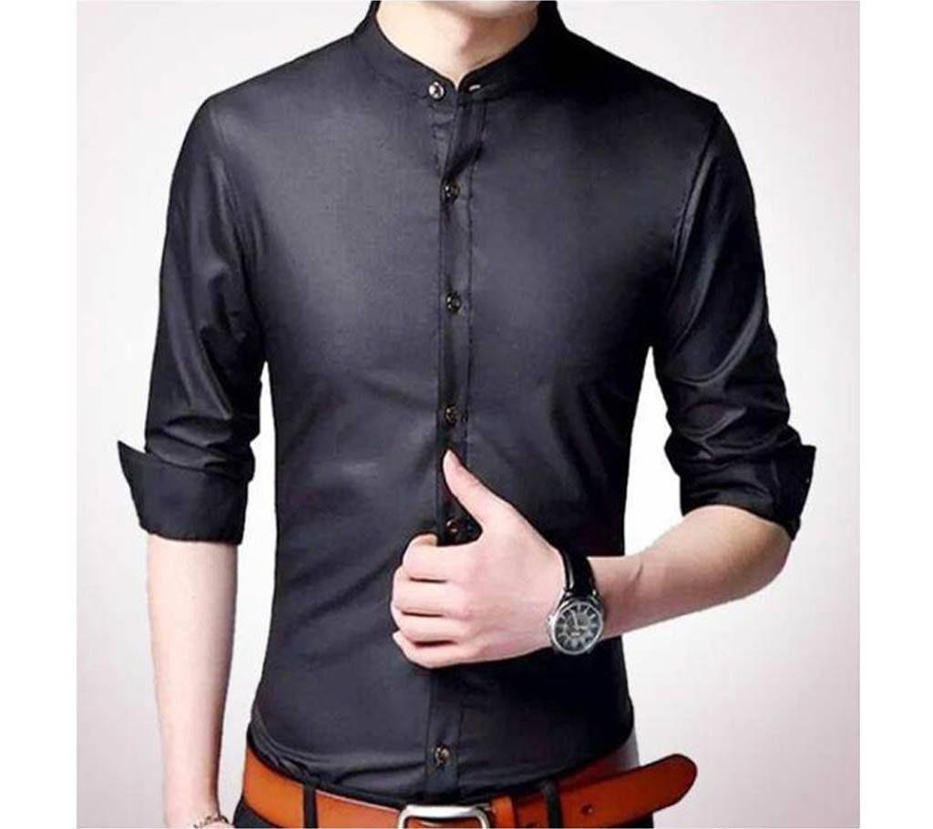 Black Panama Long Sleeve Casual Shirt
