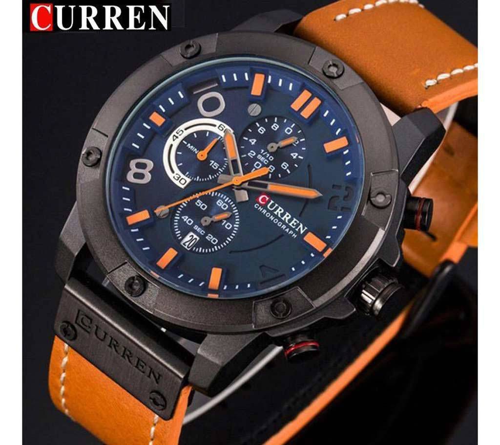 CURREN 8250 Leather Chronograph Watch for Men - Black and Blue,Brown,Red