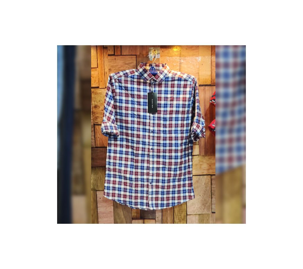  Export Quality summer print full Sleece Check shirt - Maroon & Blue Check.