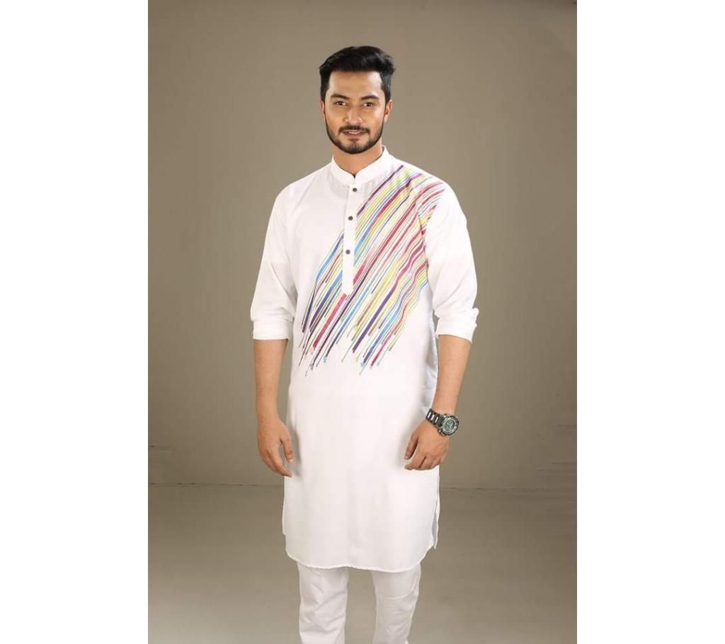 Boishakhi Cotton Punjabi for Men-White