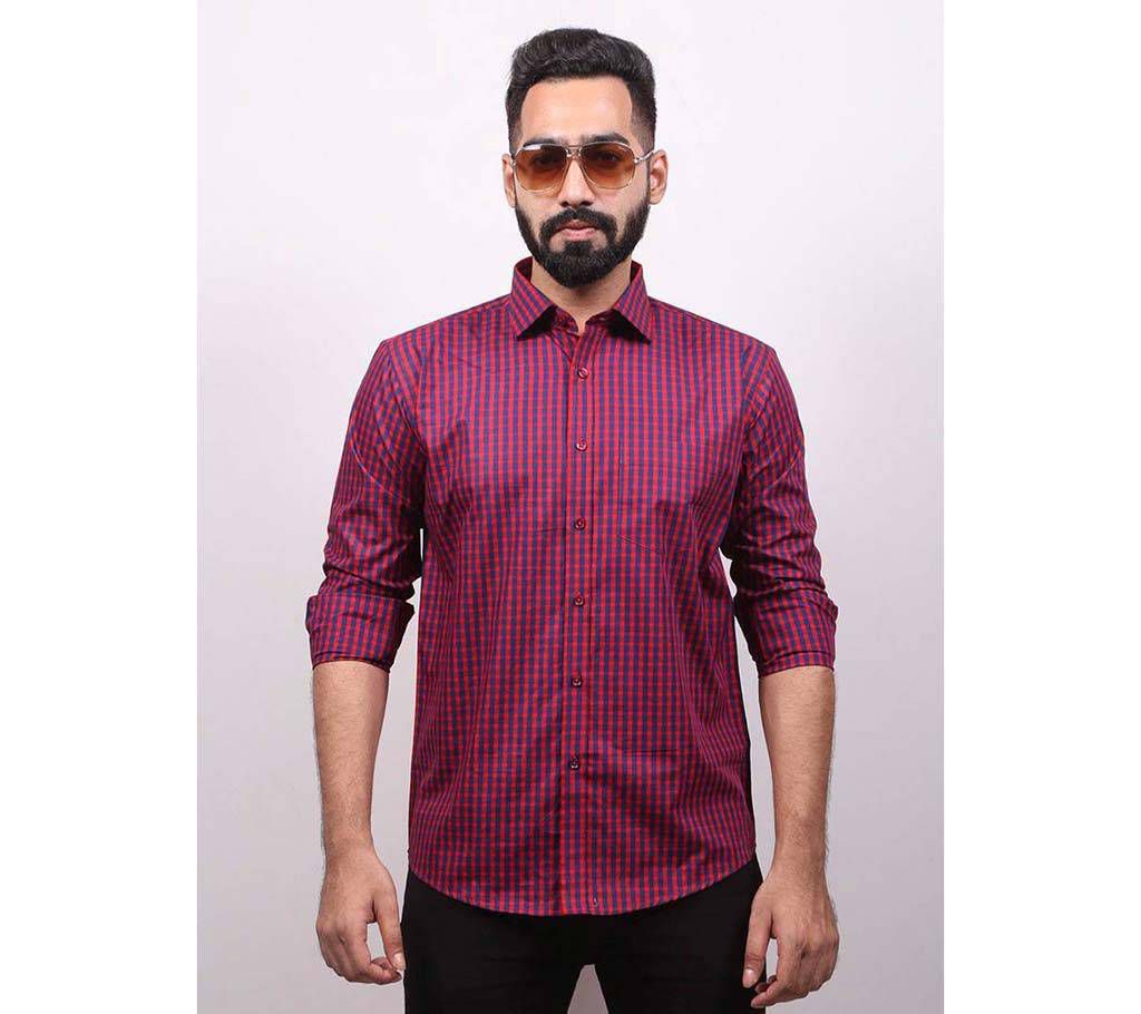  Blue and Red Cotton Formal Shirt for Men 