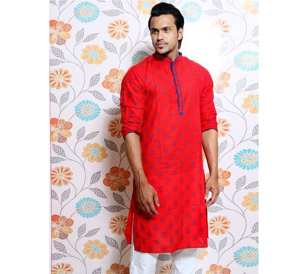Red all over printed Panjabi for Men by Ritzy