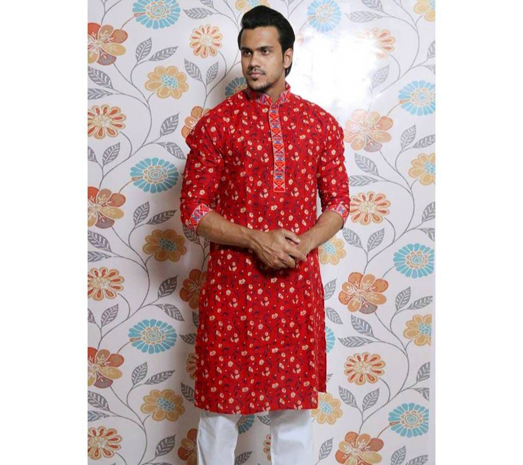 Boishakhi Red all over printed Panjabi for Men by Ritzy
