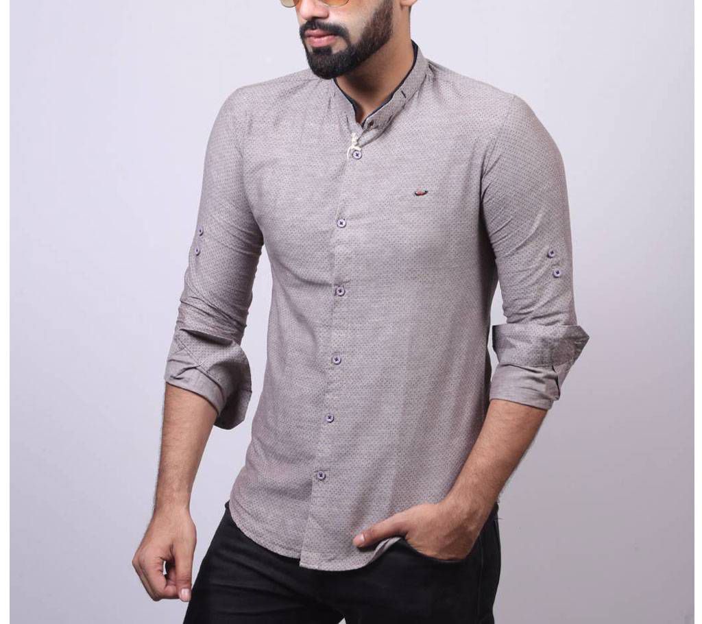 Gray Beige Full Sleeve Cotton Shirt For Men