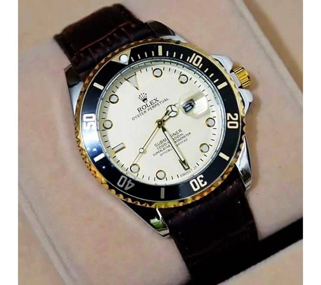 Rolex Bazel with Black Leather Strap Wristwatch (Copy)
