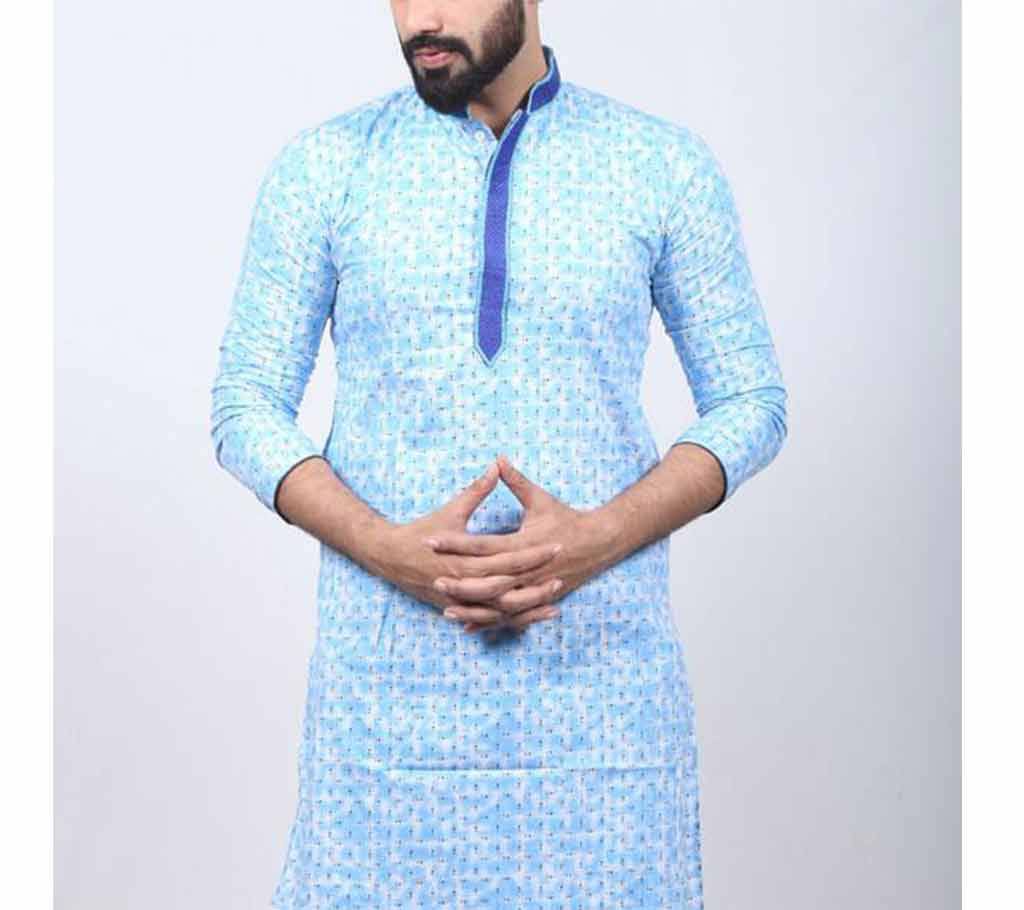 light sky blue semi long cotton punjabi for men 