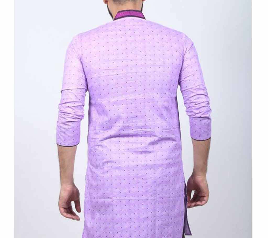 purple printed semi long cotton punjabi for men 