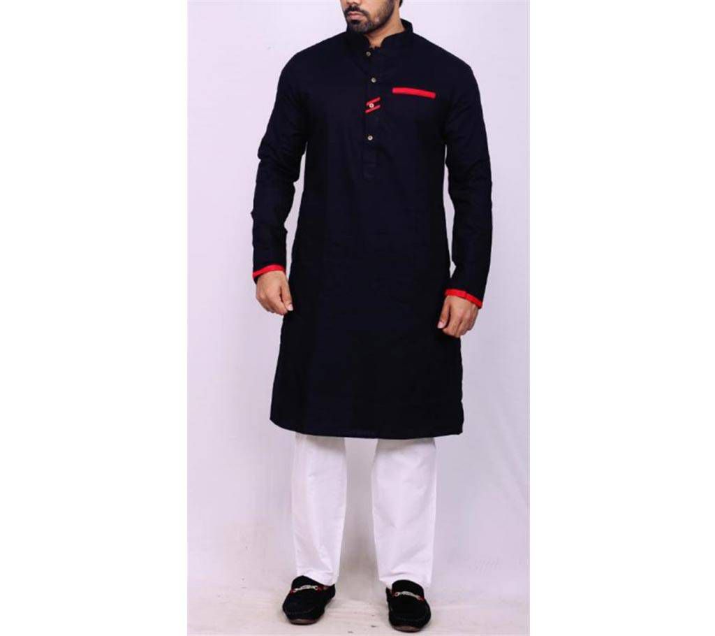 Black Colored Red Striped Cotton Punjabi