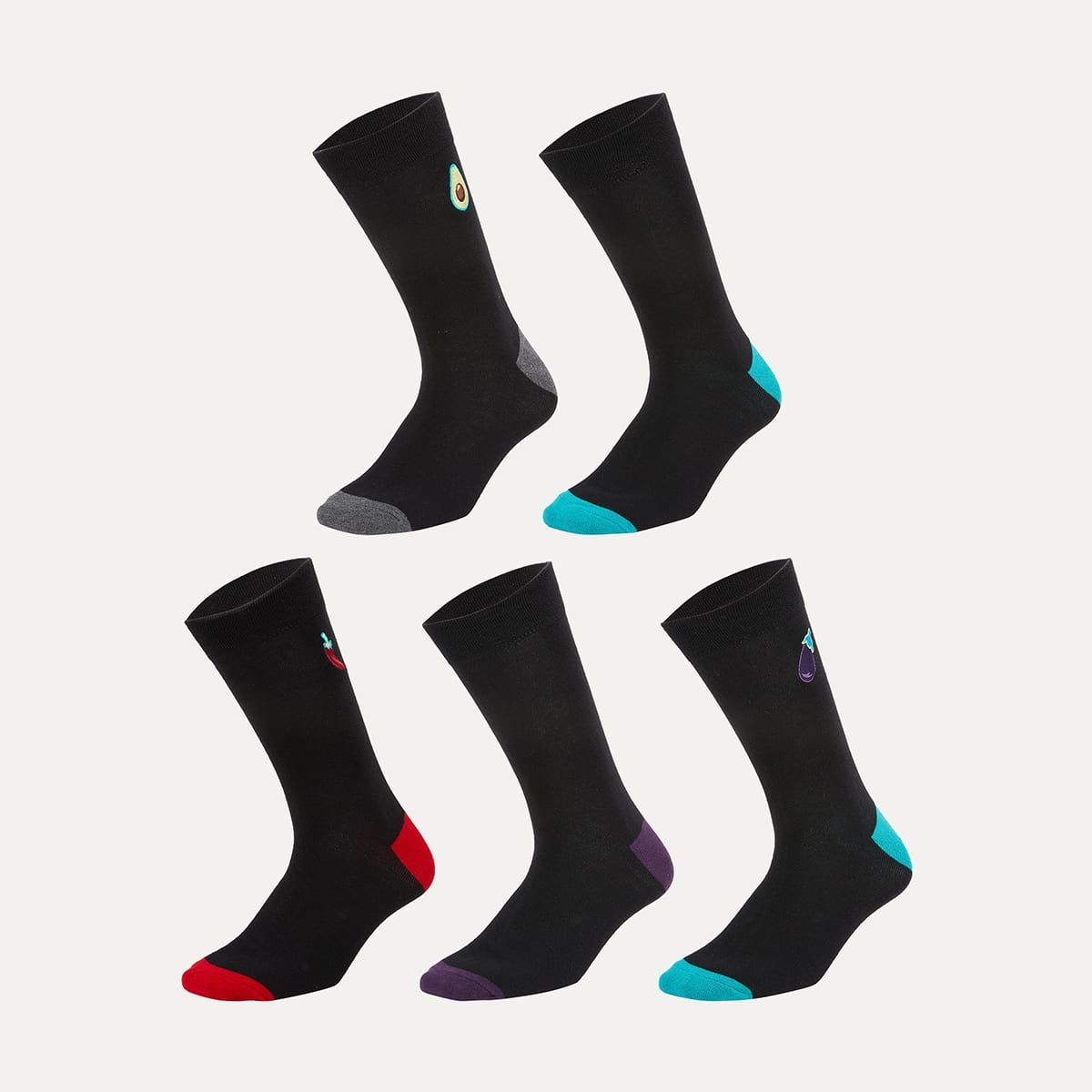 5 Pack Embroidered & Plain Socks