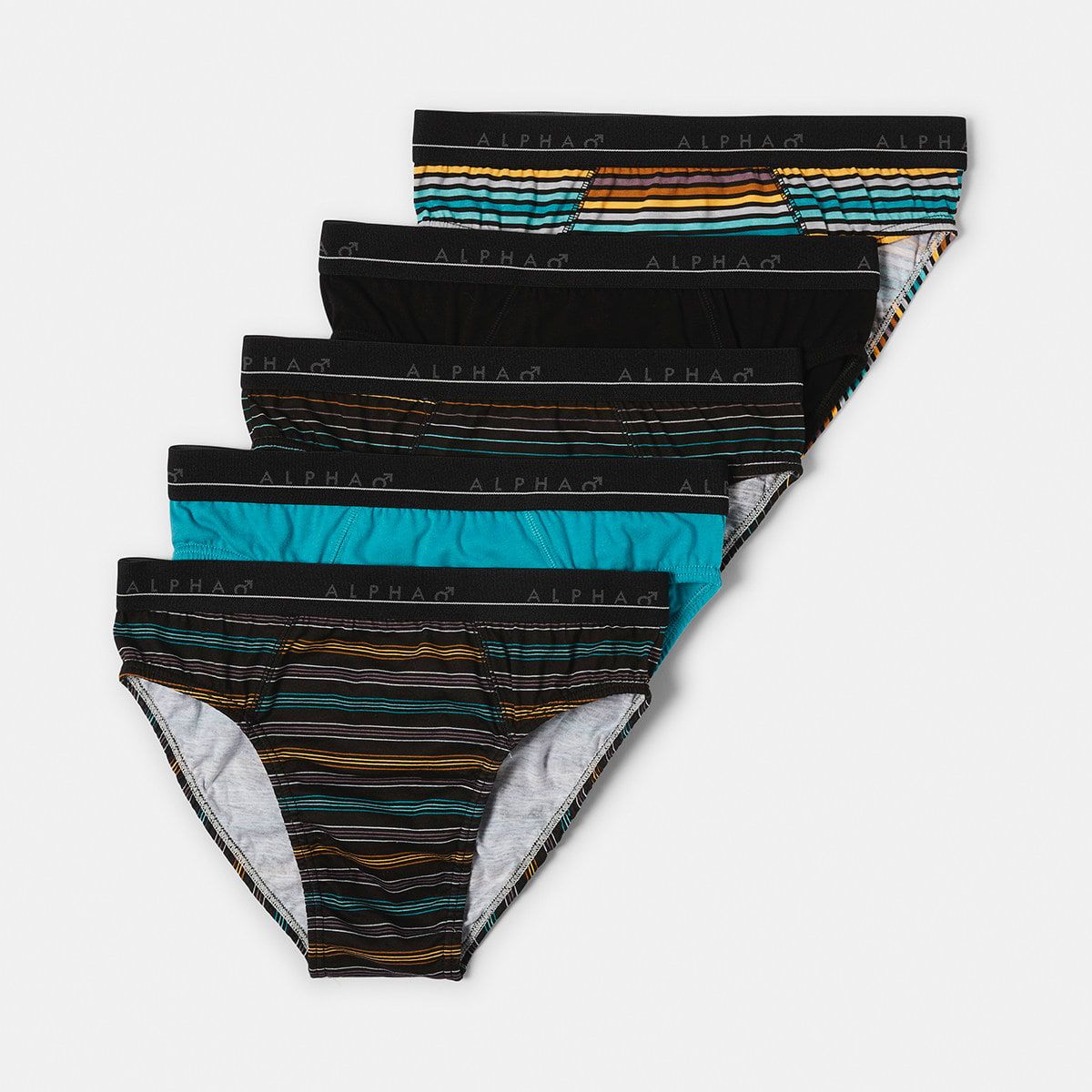 5 Pack Alpha Attached Elastic Hipster Briefs