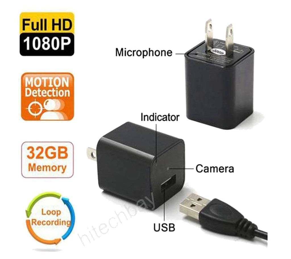 8GB 1080P USB Spy Camera AC Adapter USB Wall Charger Camcorder DV Surveillance