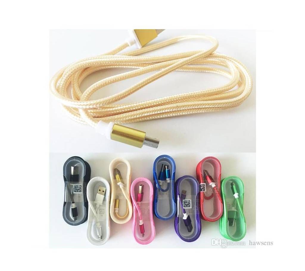 Nylon USB Data And Charging Cable Line For Smart Phones - Multicolour