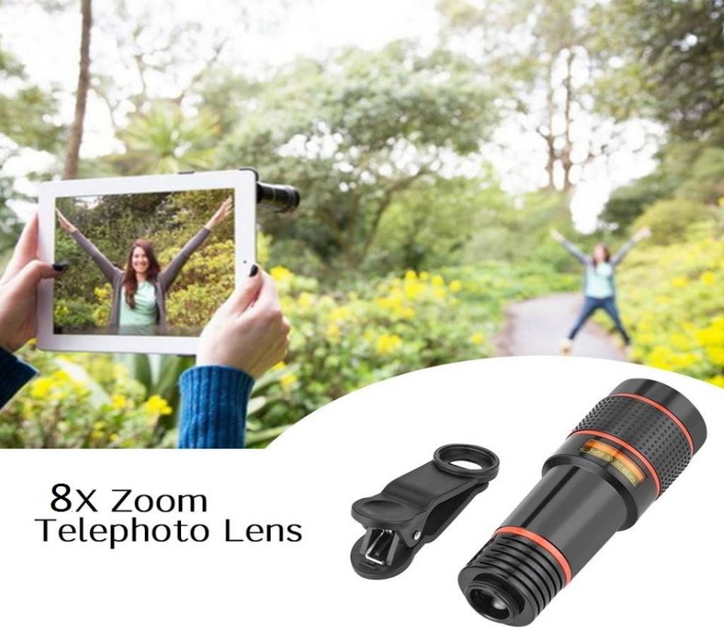8X Zoom Telescope Lens for Mobile Phone - Black