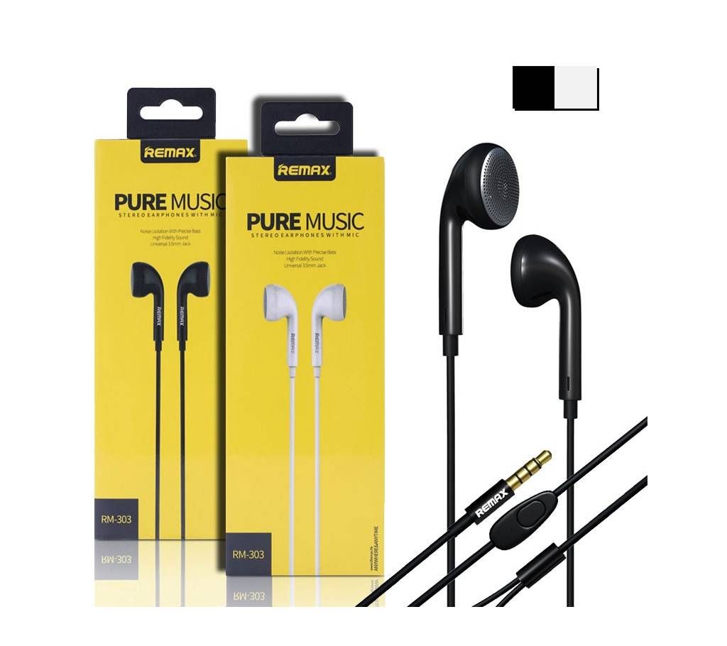 Remax RM-303 3.5mm Plug Wired Earphones -Black