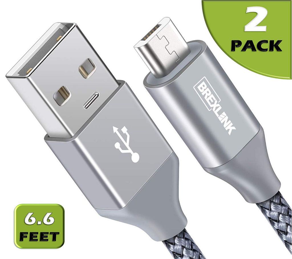 USB Charger 5V 2A - Micro USB Type C Data Cable - White And Gray