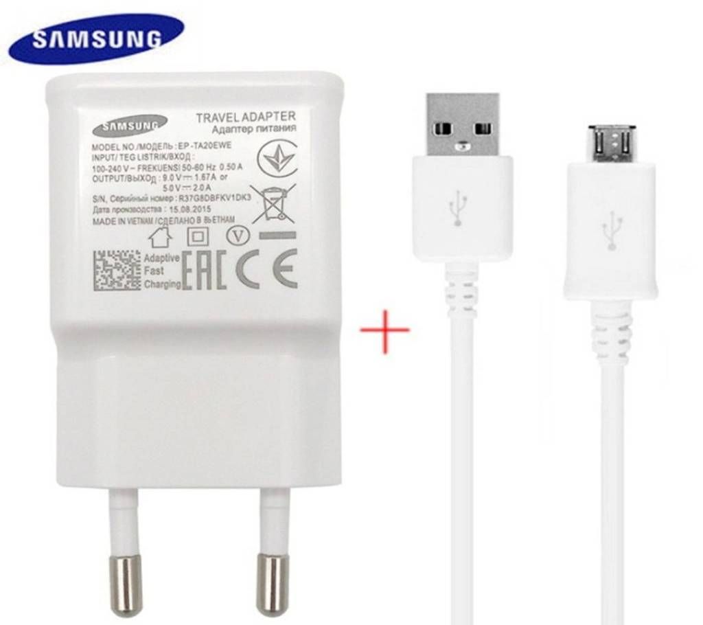Samsung USB Charger 1min 1% charging 2A with Data Cable - White