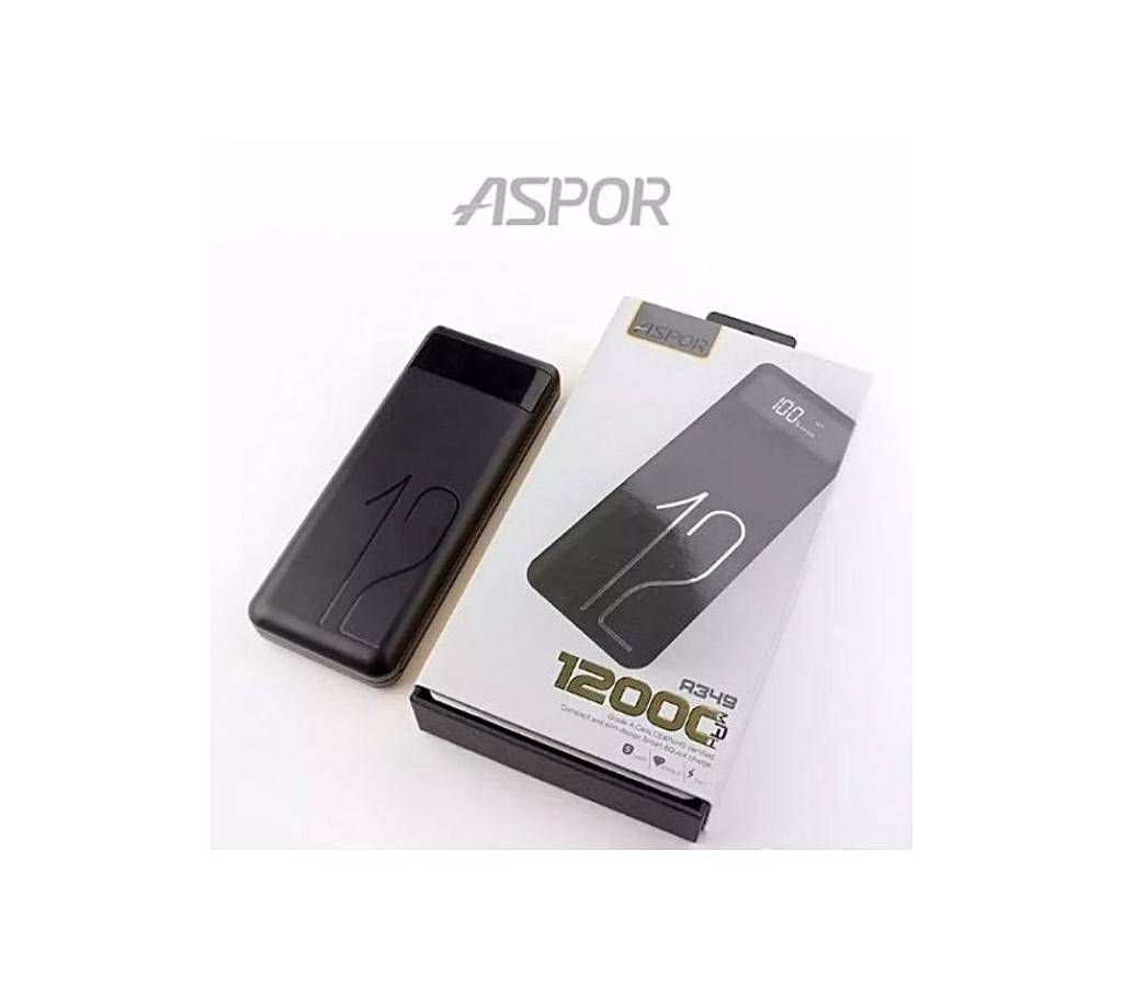 ASPOR A349 Power bank 12000mAh Dual USB and LCD - Black