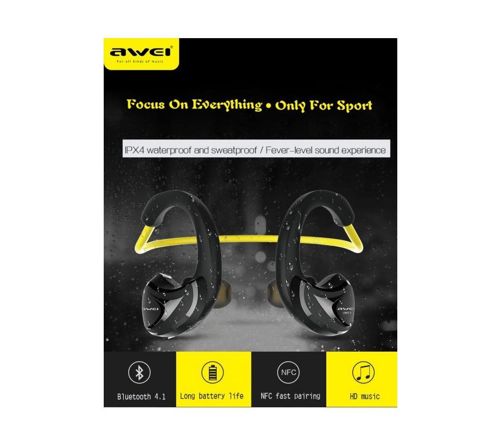 Awei A888BL In-ear Sweatproof Earphone Bluetooth Sports Earbuds - BLACK