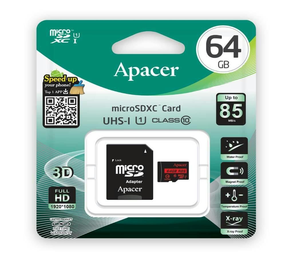 Apacer 64GB Micro SDHC UHS-I Memory card With Adapter