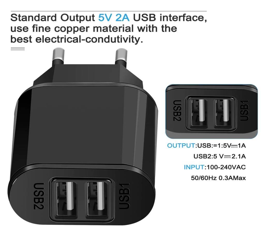 Proelio Dual USB Charger 5V 2A Fast Mobile Phone Charger Adapter For iphone X 8 7 Plus Samsung Xiaomi