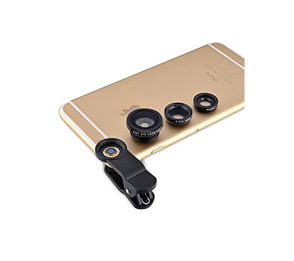 3 in 1 Clip Camera Lens For Mobile - Black
