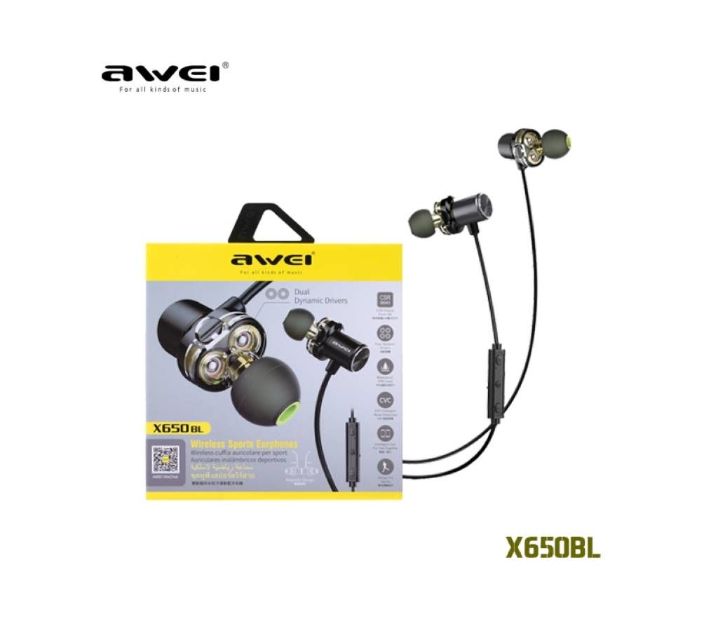AWEI X650BL Bluetooth Earphone Wireless Headphone Neckband Headset Earpiece