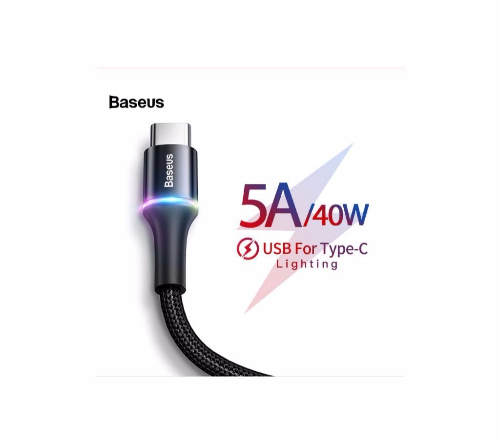 Baseus 0.5m 5A RGB Lighting Colour Changing Fast Charging USB Type C Cable
