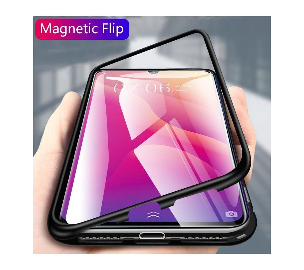 OPPO A5 2020 / A9 2020 Magnetic Adsorption Metal Case Tempered Glass Back Magnet Cover Case.