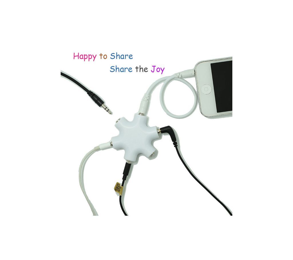 Earphone or Headphone 3.5mm 5 Way Audio Adapter Splitter Jack White