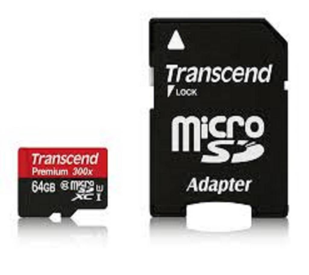 Transcend Class 10 MicroSDXC Memory Card with Adapter - 64GB