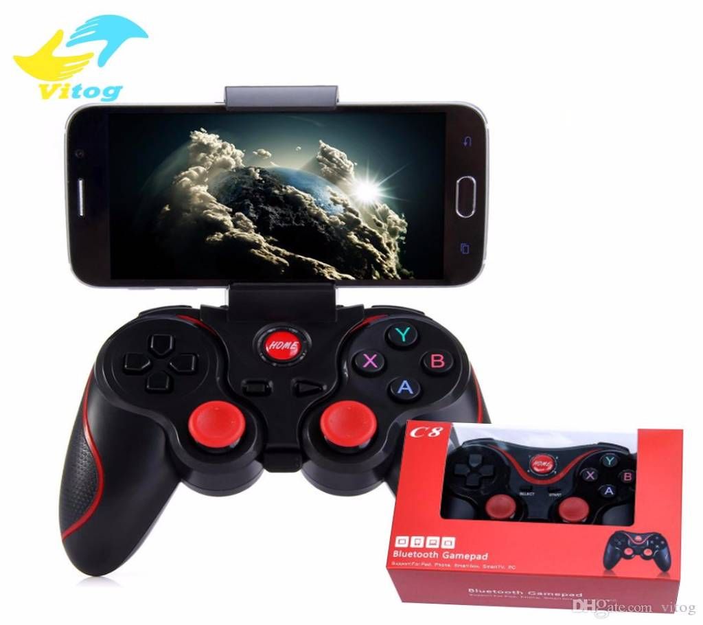 C8 Wireless Joystick Bluetooth Gamepad 
$Gaming Controller 
$Remote Control for Mobile Phone Tablet PC Holder Included