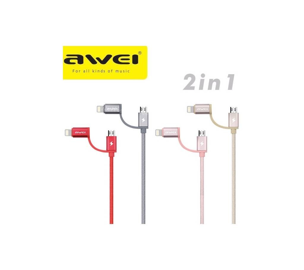Awei CL-930C 2 In 1 Short Data Cable For iphone And Micro USB - 1pc