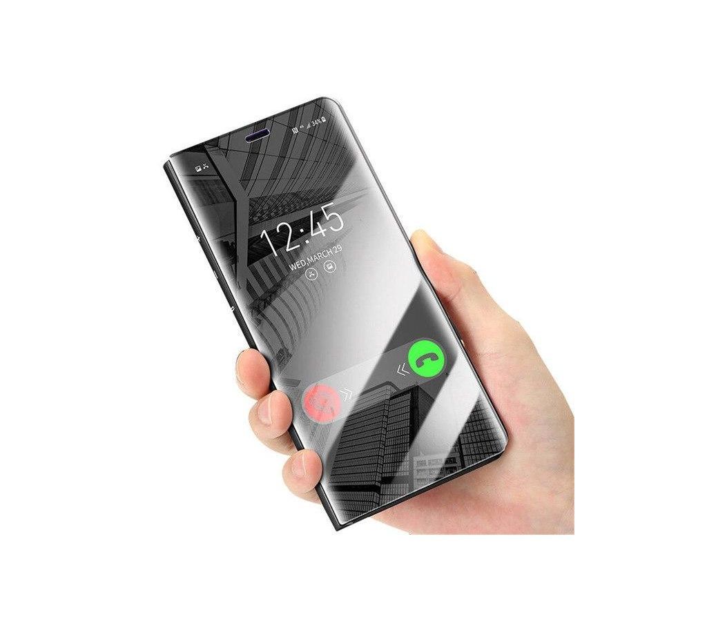 Clear View Mirror Leather Flip Cover for OnePlus 6T - Black