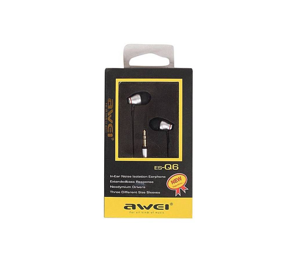 Awei ES-Q6 3.5mm Stereo Music Earphone - Black