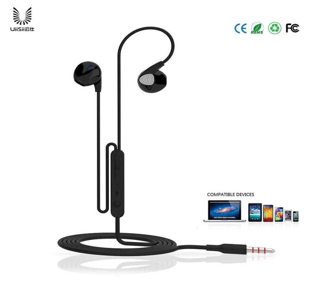 UiiSii U1 Bass Surround Sound Earphones In-ear Headphones with Mic and Volume Control For iphone 6s Samsung Ipod Music Player (black)