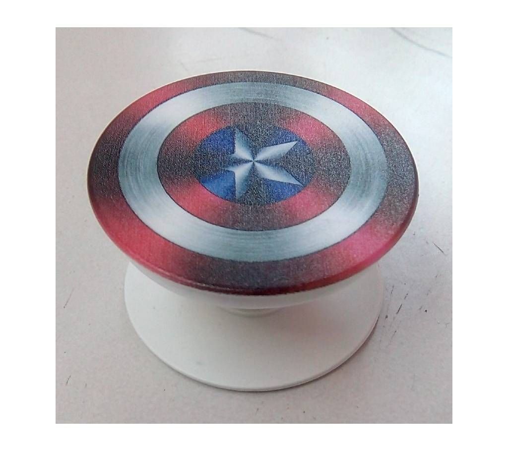 Phone Grip Holder Pop Socket Beautiful Captain America Shield printed, Collapsible, Expandable, Re-Usable Pop Up Stick