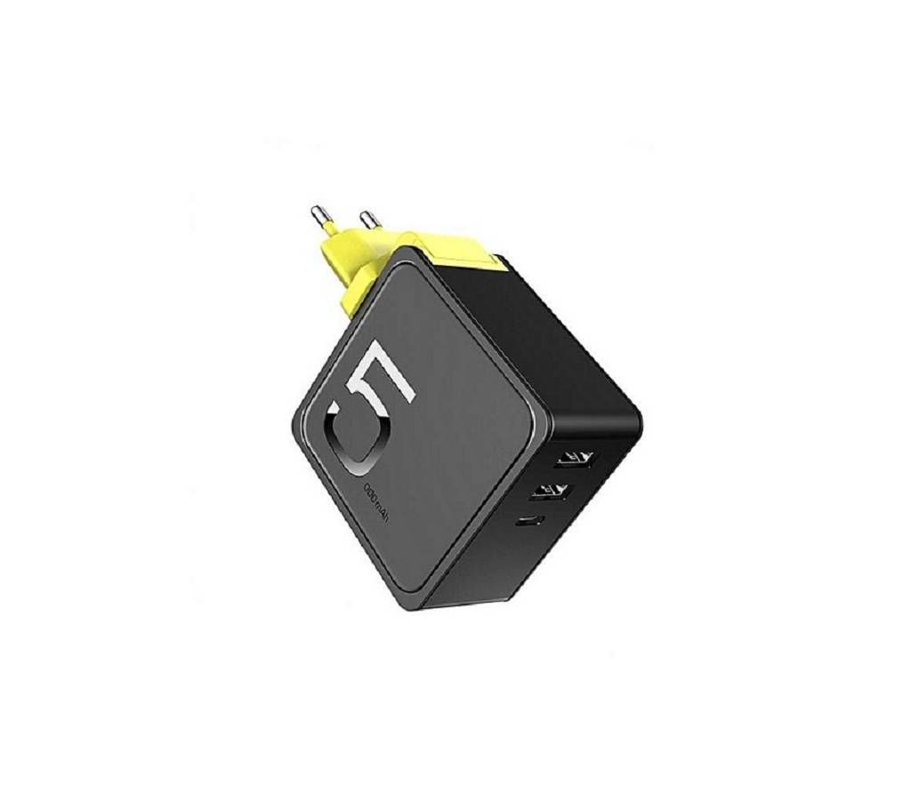 Rock Sugar 2 in 1 Power Bank 5000mAh and Wall Charger - Black