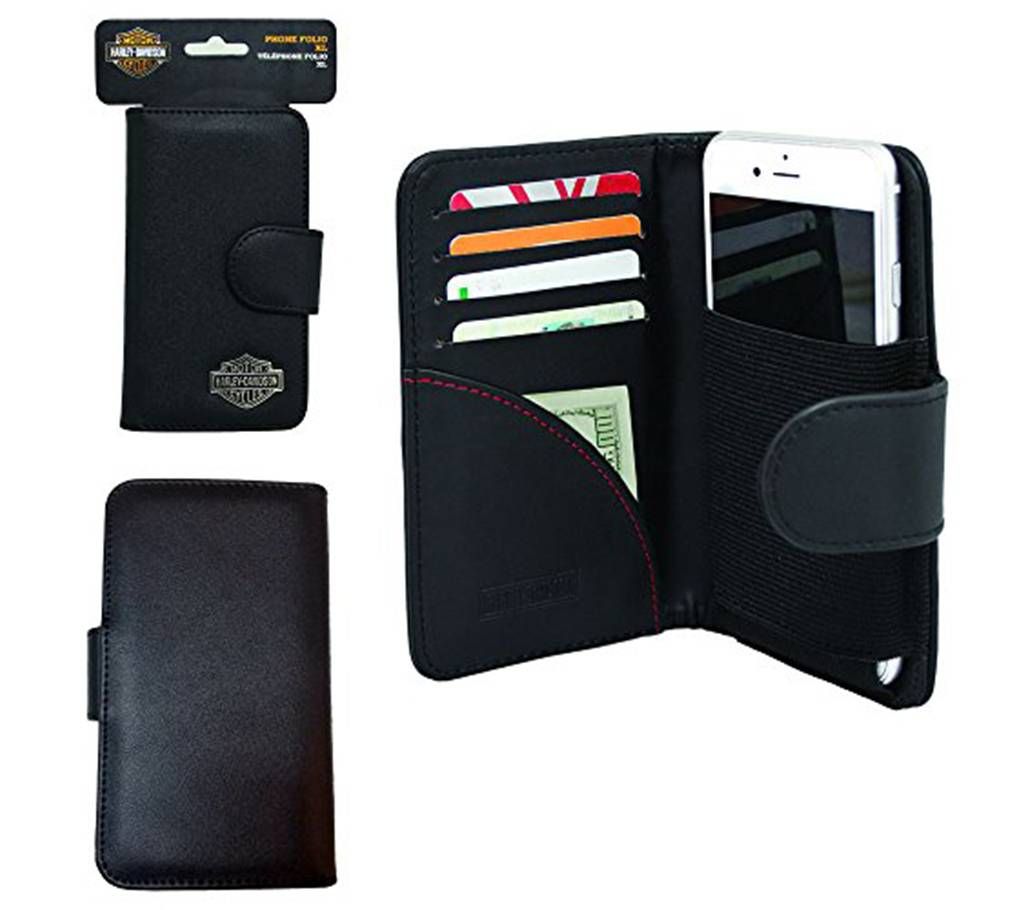 Genuine Leather Universal Smartphone Wallet Case - Black