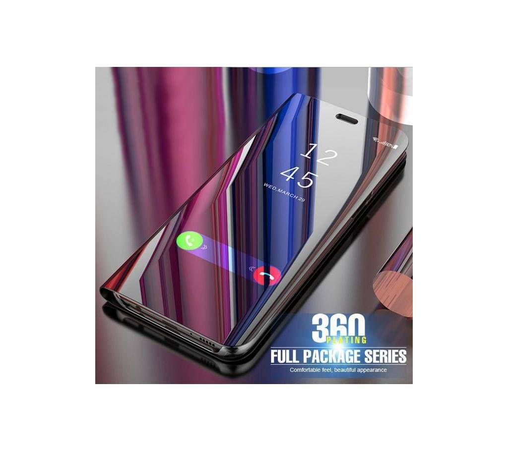 Clear View Mirror Leather Flip Cover For Vivo V11 Pro - Black