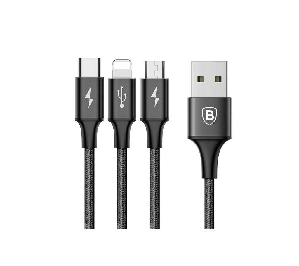 3 In 1 Rapid Series Micro USB Type-C Charger Data Cable - 1.2M - Black