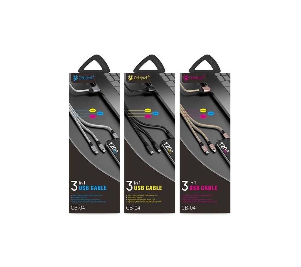 Celebrat CB-04 High Quality 3 in 1 Fast Charging Cable Metal For Ios Android Type C