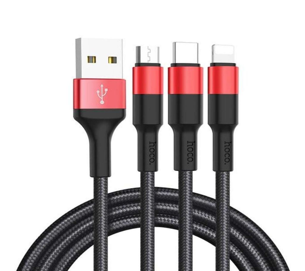 X26 3 in1 Micro USB Type C Charger Cable - Black and Red