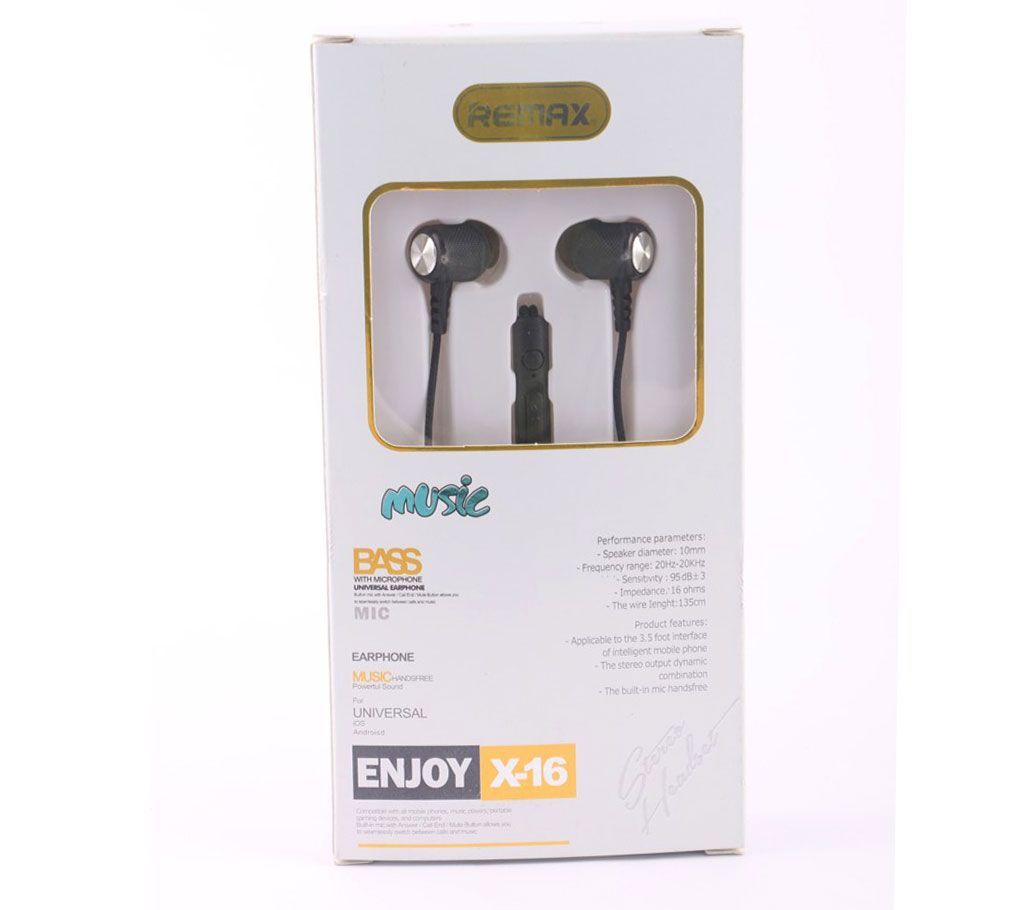 Remax  X16 heavy bass Earphone 