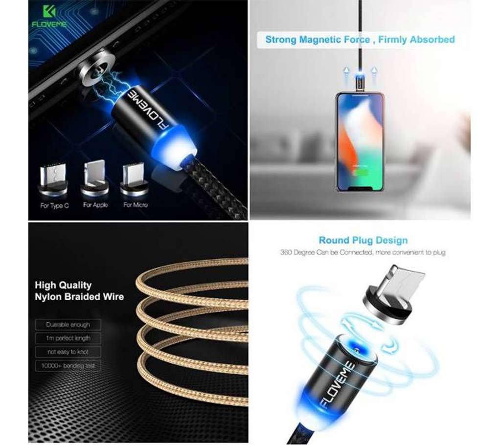 FLOVEME Magnetic Cable 1m with LED indicator for iPhone, Samsung, Xiaomi, OnePlus