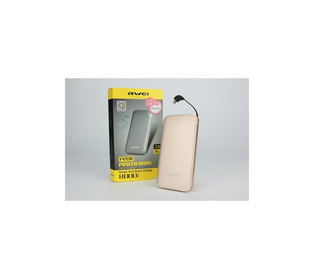 Portable Power Bank Awei P20K Power Bank 8000mAH Intelligent Fast Charging For Phone Gold