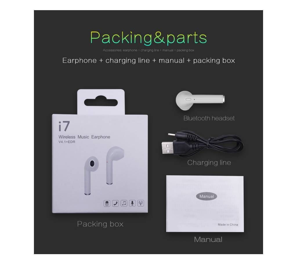 HBQ I7 Stereo Bluetooth Wireless Earphones