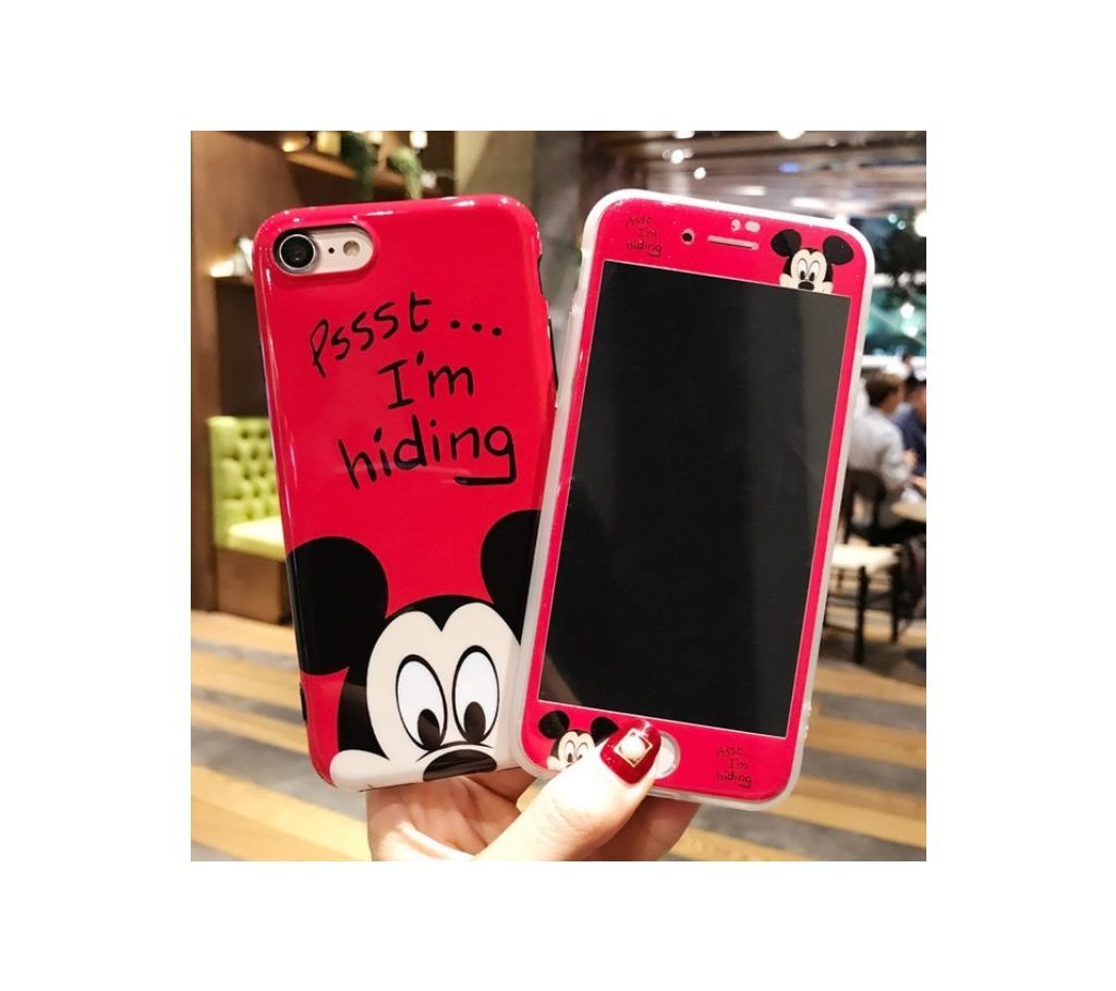 Cartoon Minnie phone Cases Cover + Tempered Glass Screen Protector For