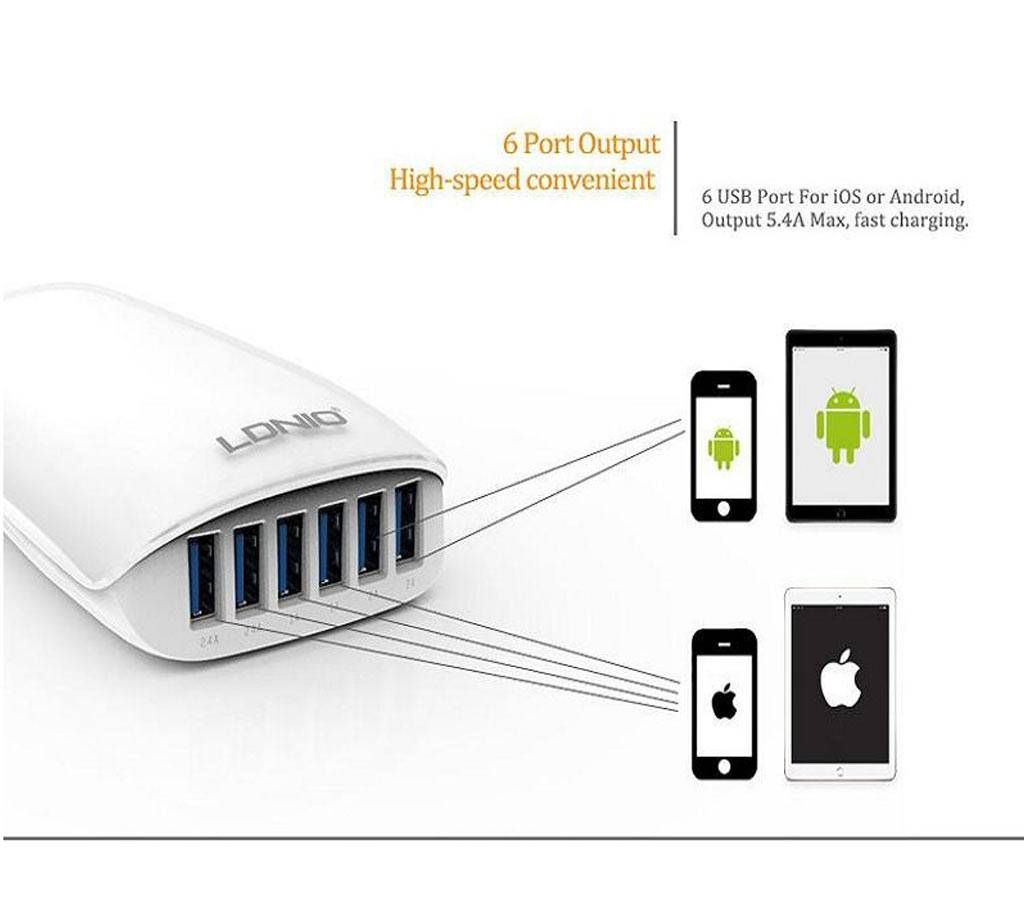 LDNIO A6573 6 Port USB Charger 5V 5.4A Universal Multipurpose Plug Charge For Mobile Phone Tablet PC