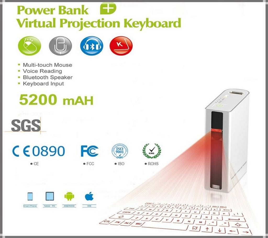 4 In 1 Wireless Bluetooth Laser Virtual Keyboard Mouse 5200mAh Power Bank Bluetooth Speaker